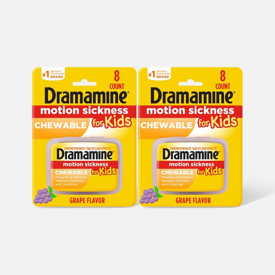 Dramamine Motion Sickness Relief for Kids, Grape Flavor, 8 ct. (2-Pack), , large image number 0