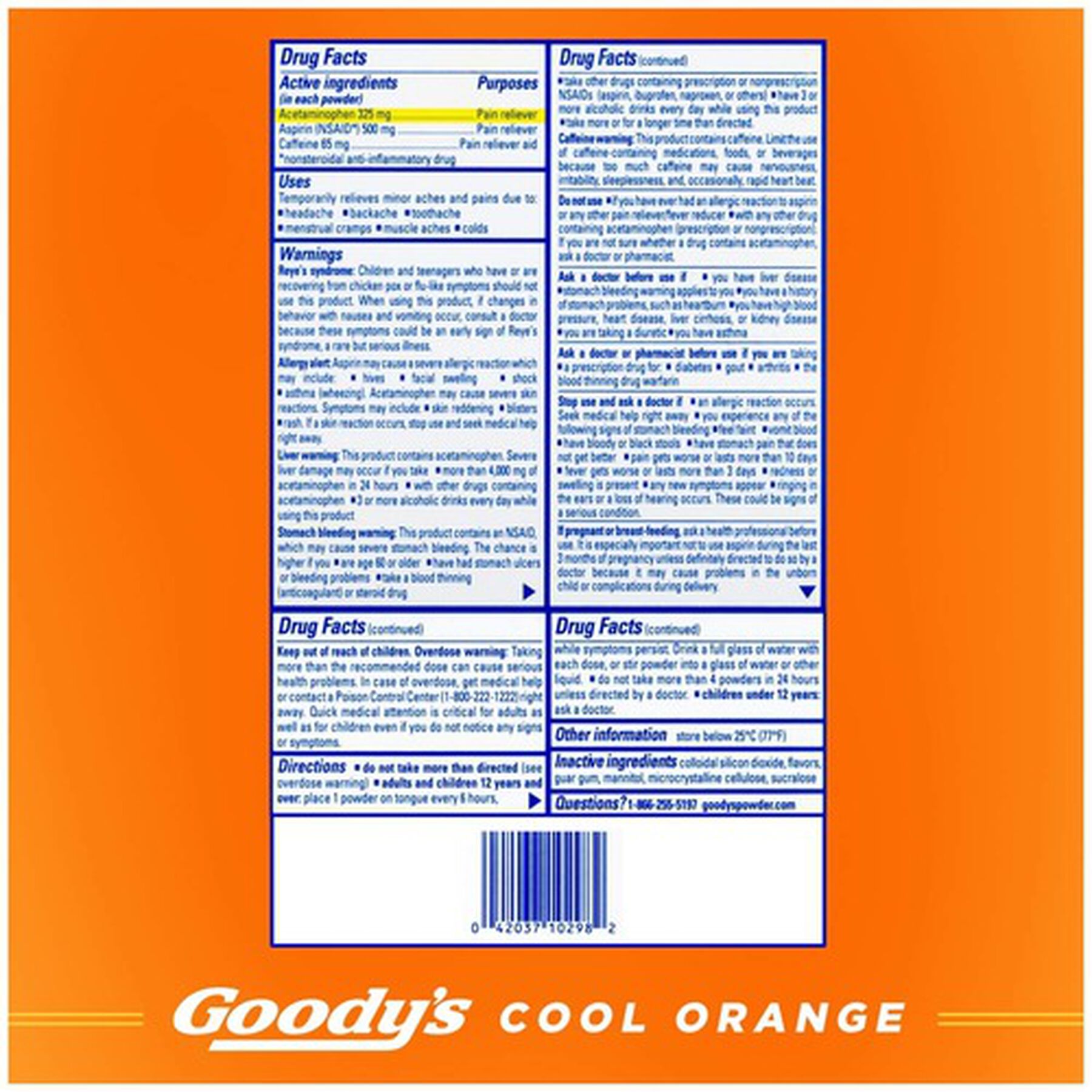 Goody's Cool Orange Acetaminophen / Aspirin Powder Stick, 24ct.