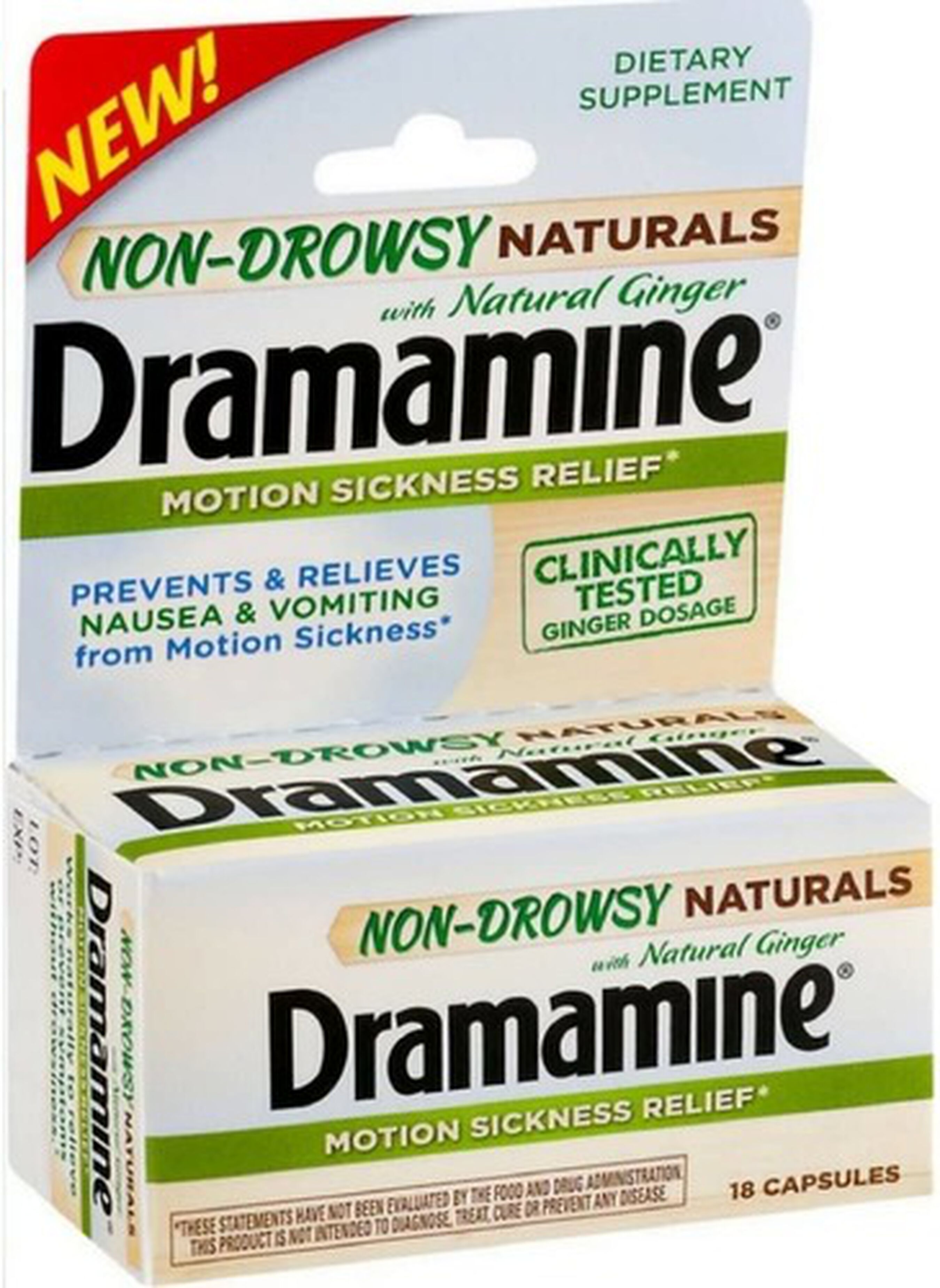 Dramamine Motion Sickness Relief NonDrowsy Naturals Capsules, Natural