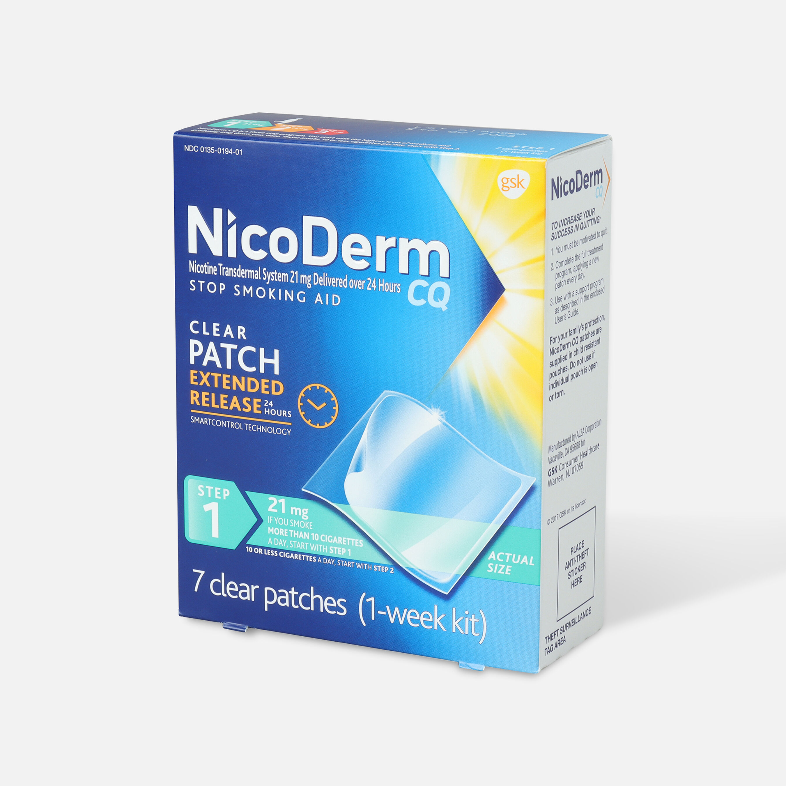Nicoderm CQ Clear Patches, Step 1 to Quit Smoking, 21mg, 7 ct