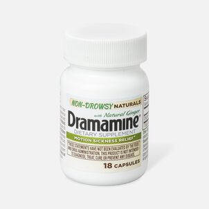 Dramamine Motion Sickness Relief Non-Drowsy Naturals Capsules, Natural Ginger, 18 ct.