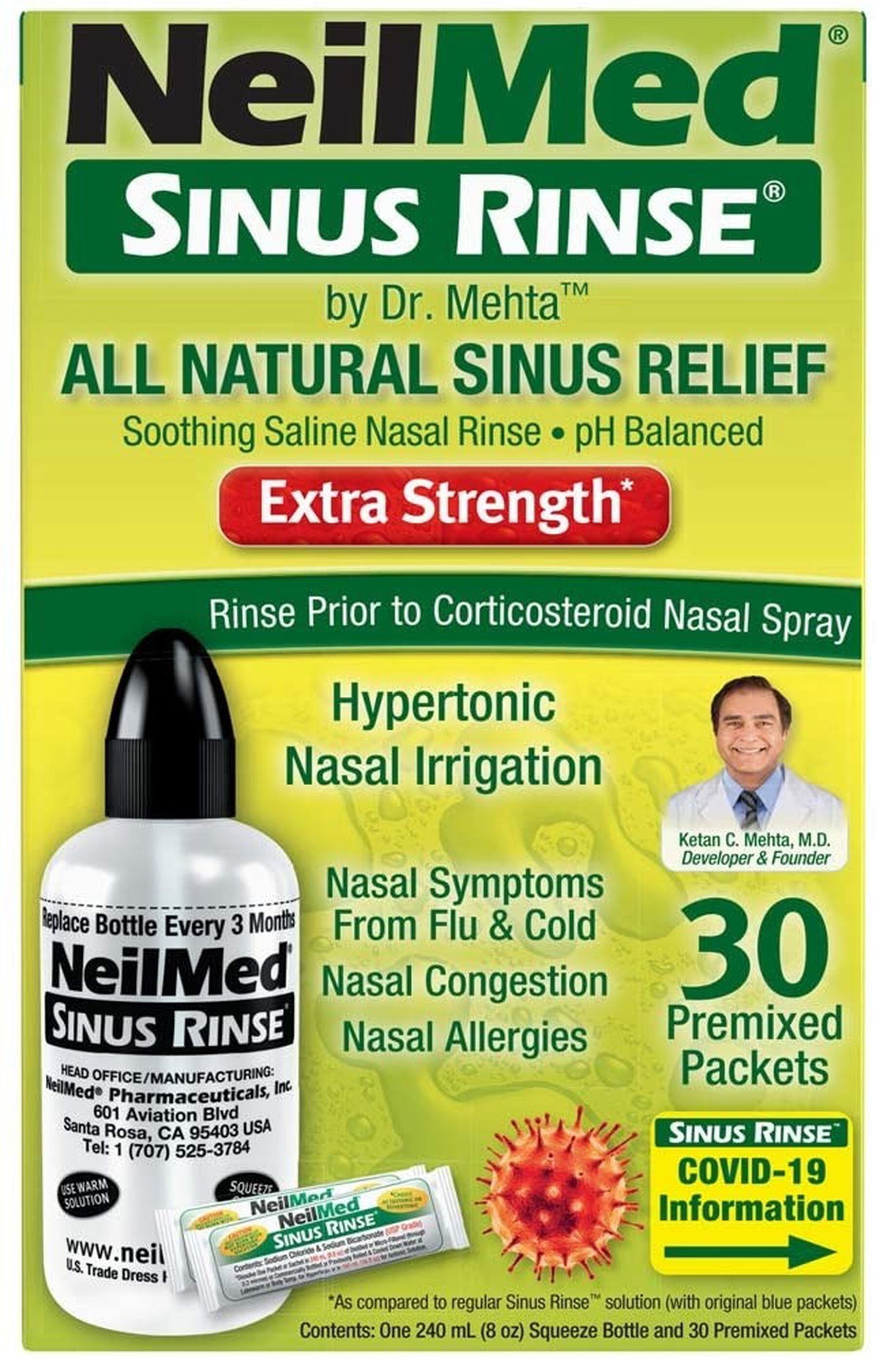 Sinus Rinse Hypertonic Kit With 30 Premixed Packets