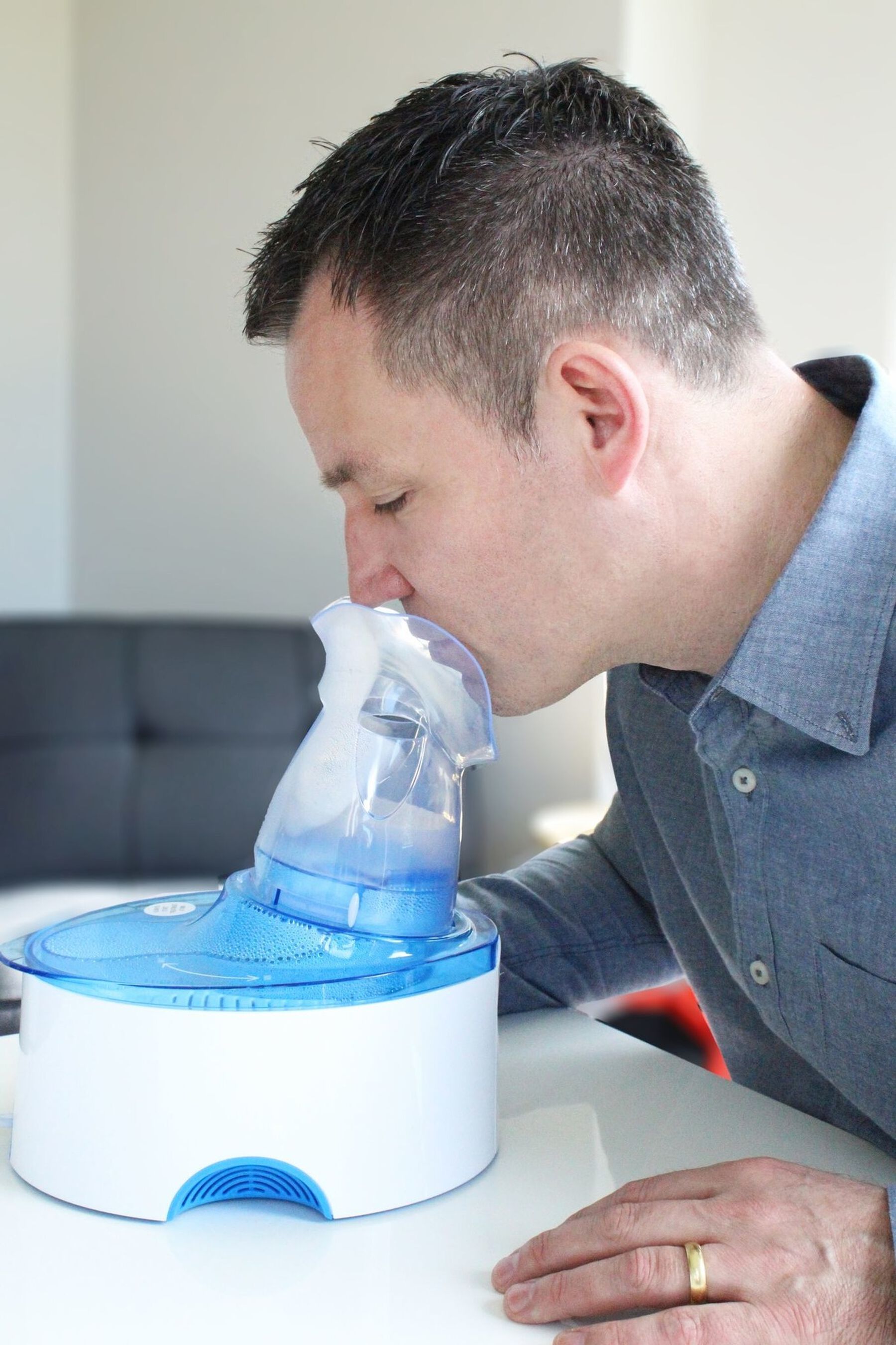 Crane Classic 2in1 Warm Mist Humidifier and Steam Inhaler, Blue/White