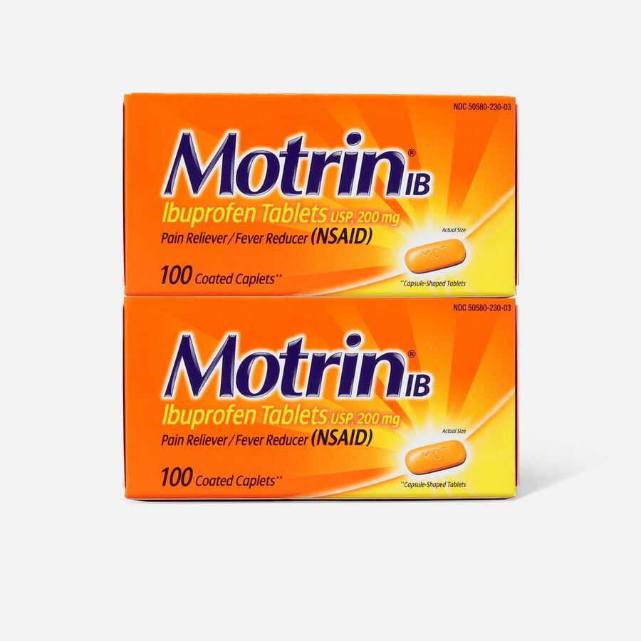 Motrin IB Ibuprofen Pain Reliever/Fever Reducer, 200 mg, Caplets, 100 ct. (2-Pack), , large image number 0