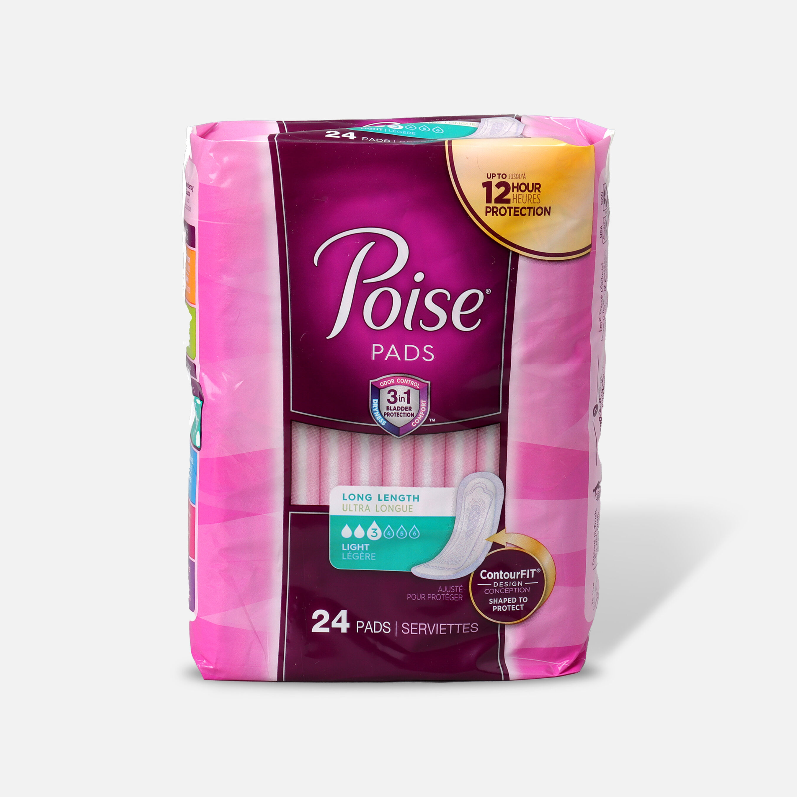 Poise Incontinence Pads, Ultra Thin Long 9.5" x 2.5", 24 ct.