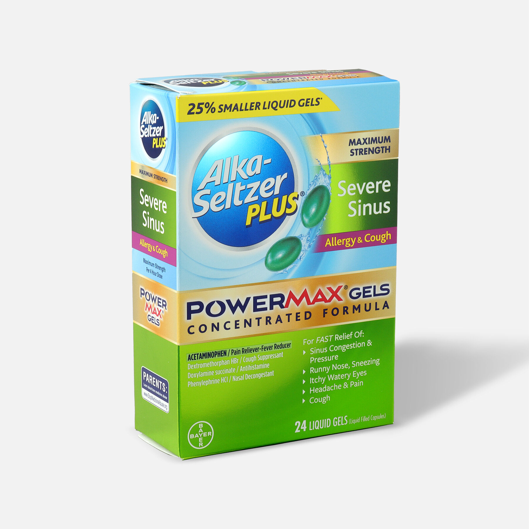 AlkaSeltzer Plus PowerMax Gels, Severe Sinus, Allergy & Cough, 24ct