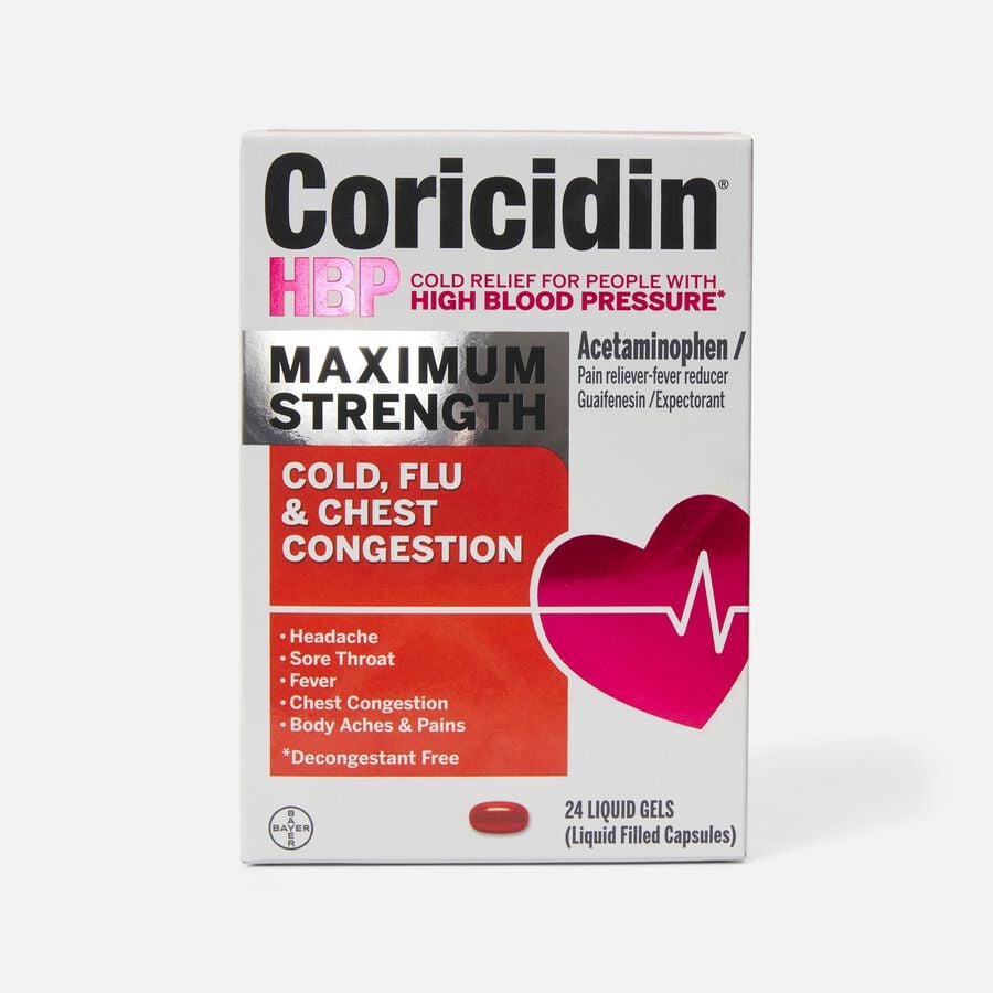 Coricidin HBP Maximum Strength Cold, Cough & Flu Medicine, Liquid Gels