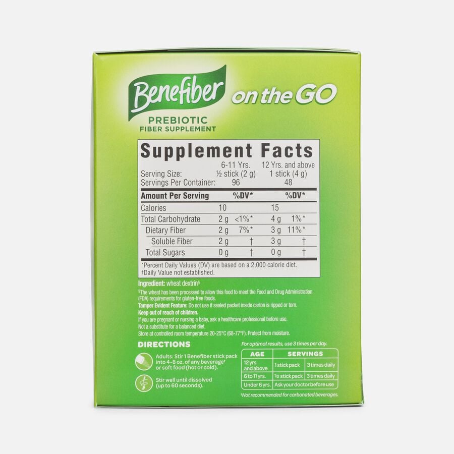 Benefiber On the Go Prebiotic Fiber Supplement Powder for Digestive Health, Unflavored, 48 ct., , large image number 1