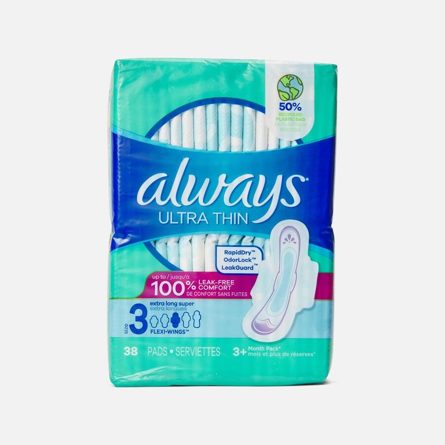 Always Ultra Thin Pads Extra Long Super Absorbency Unscented with Wings, Size 3, 38 ct., , large image number 0