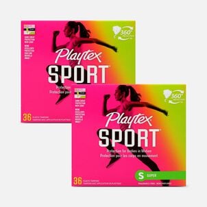 Playtex Sport Super Tampons, Unscented, 36 ct. (2-Pack)