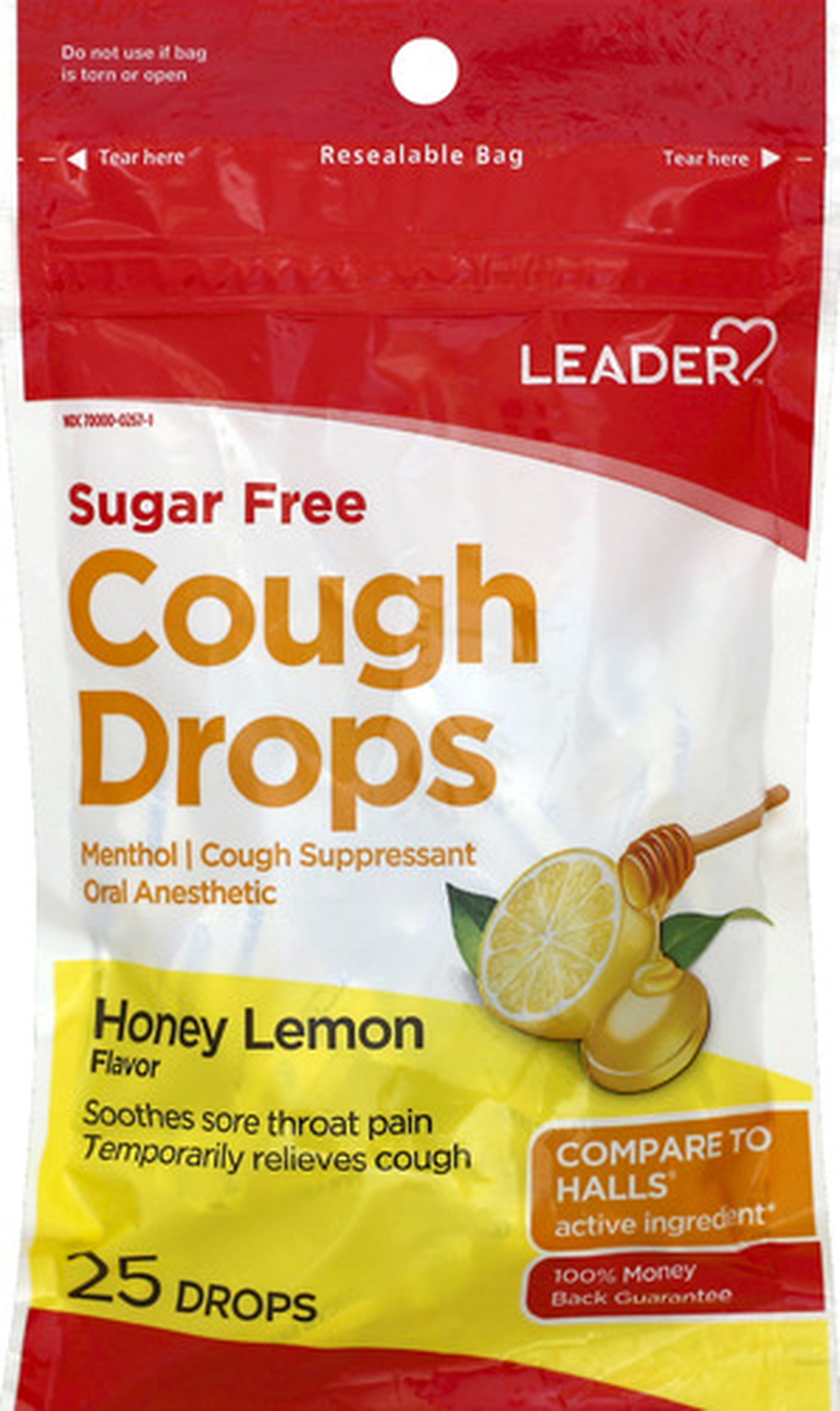 LEADER™ Cough Drops Sugar Free Honey Lemon 25 ct
