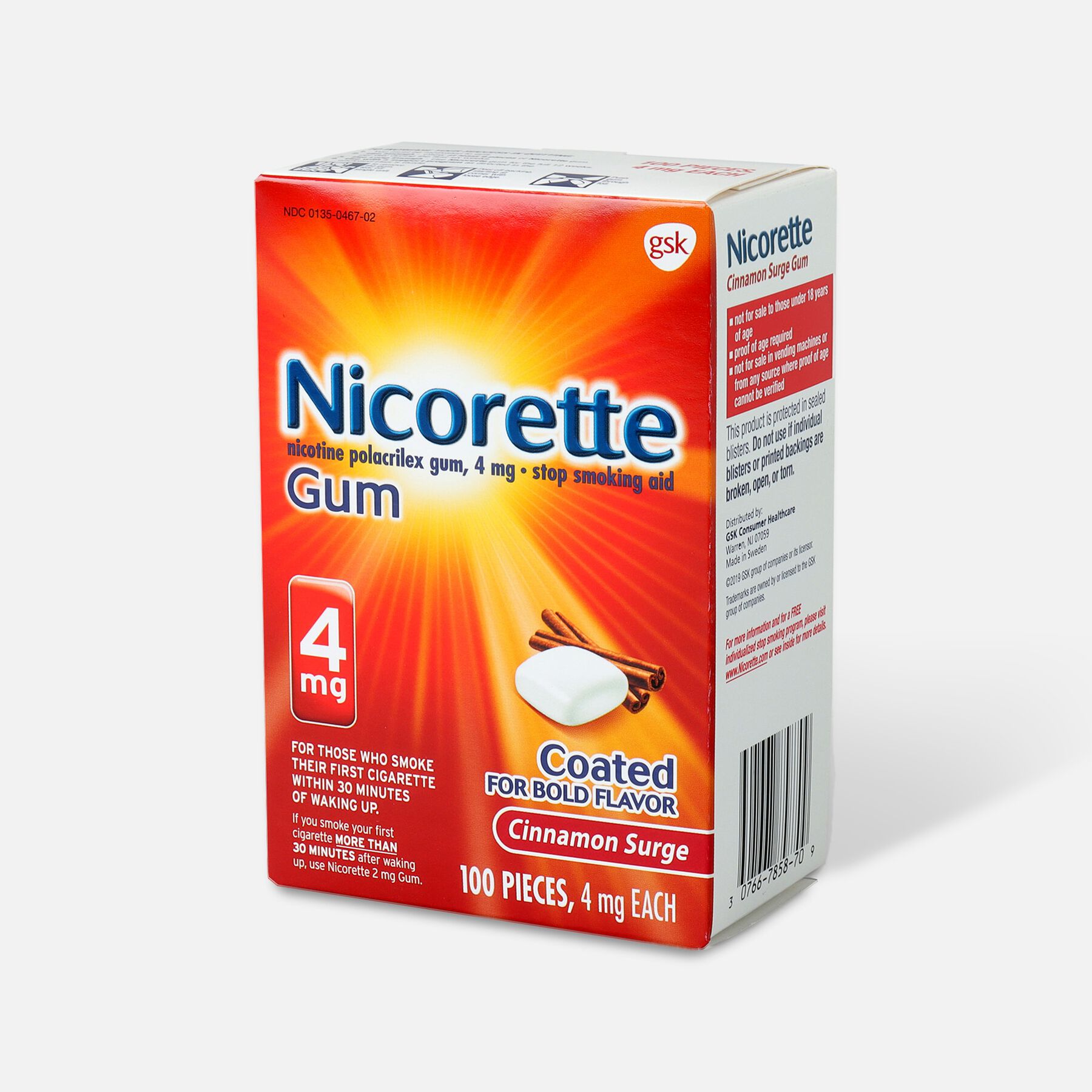 Nicorette Gum Cinnamon, 4mg, 100 ct
