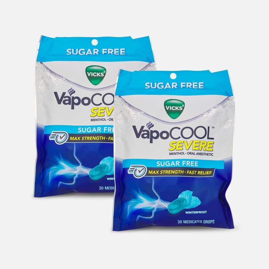 Vicks VapoCool Severe Sugar-Free Medicated Sore Throat Relief Drops, Winterfrost, 30 ct. (2-Pack), , large image number 0