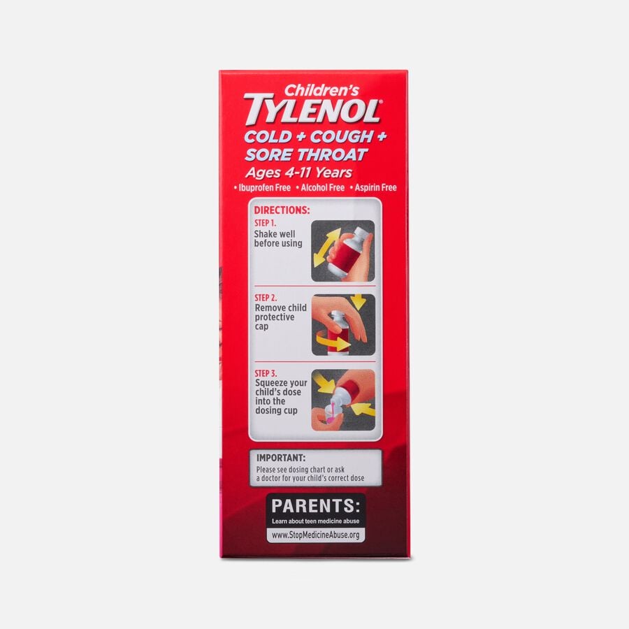 Children's Tylenol Cold + Cough + Sore Throat, Bubblegum Flavor, 4 fl oz., , large image number 2