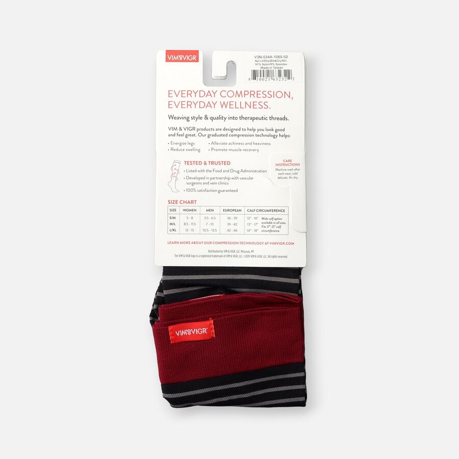 VIM & VIGR Nylon Compression Socks, Little Stripe Black & Gray, M/L, 30-40 mmHg, , large image number 3