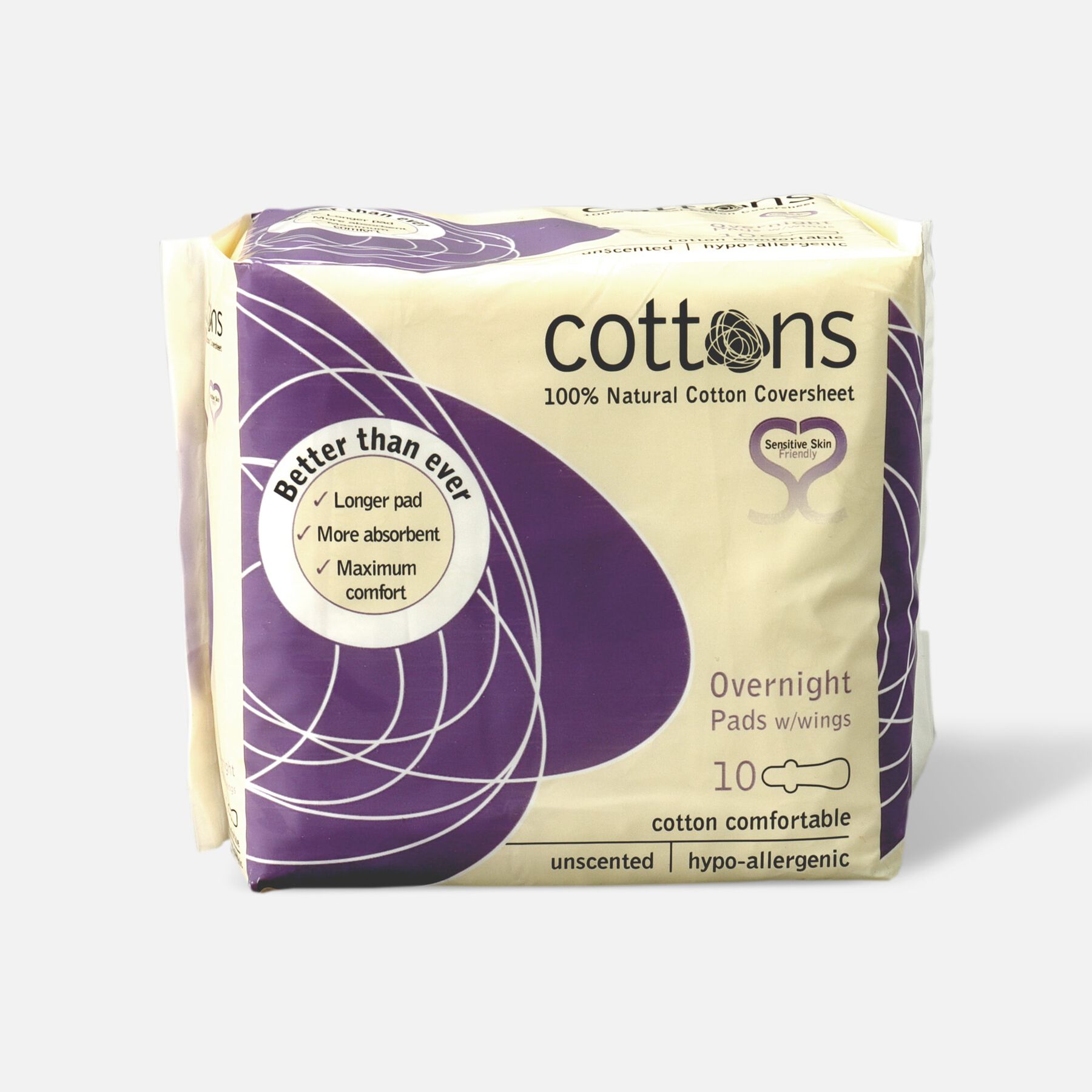 Cottons Teen Pads W/wings 10 Pack Cottons Ultra-Thin Pads with Wings, Overnight, 10ct