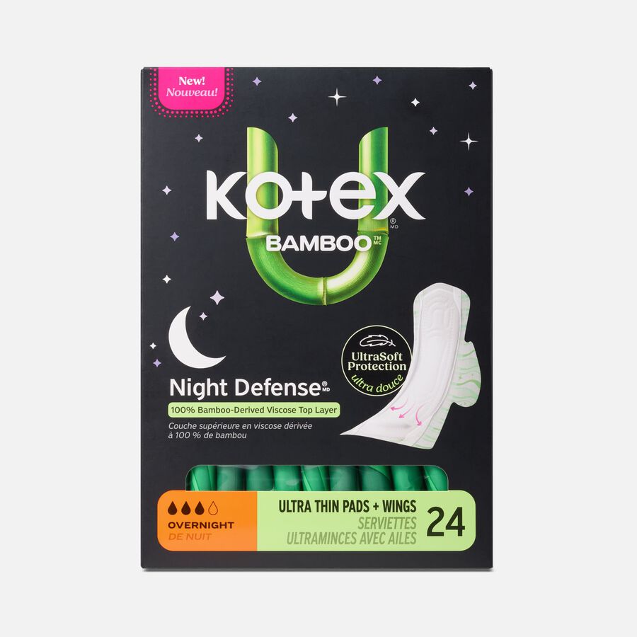 Kotex&reg; Bamboo Ultra Thin Overnight Pads with Wings, 24 ct., , large image number 0