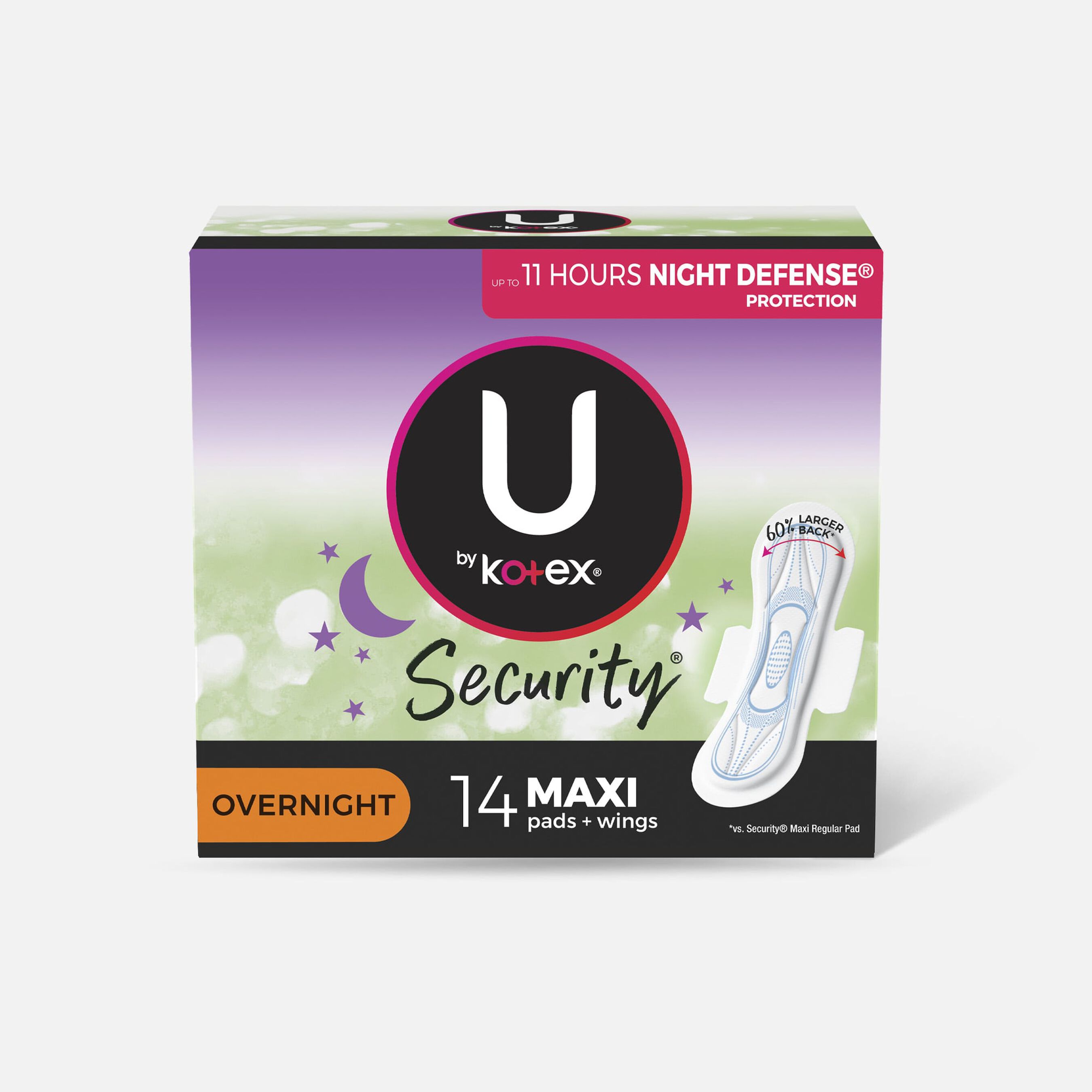FSA Eligible U by Kotex Security Maxi Pad with Wings, Overnight