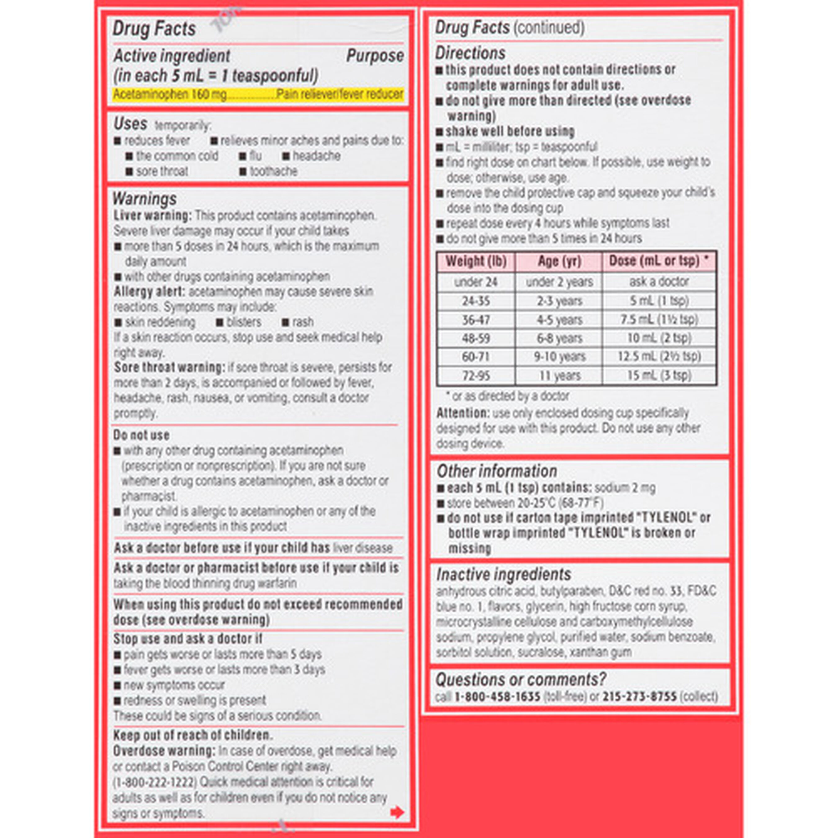 Children's Tylenol Fever Reducer & Pain Reliever, Ages 211, Cherry