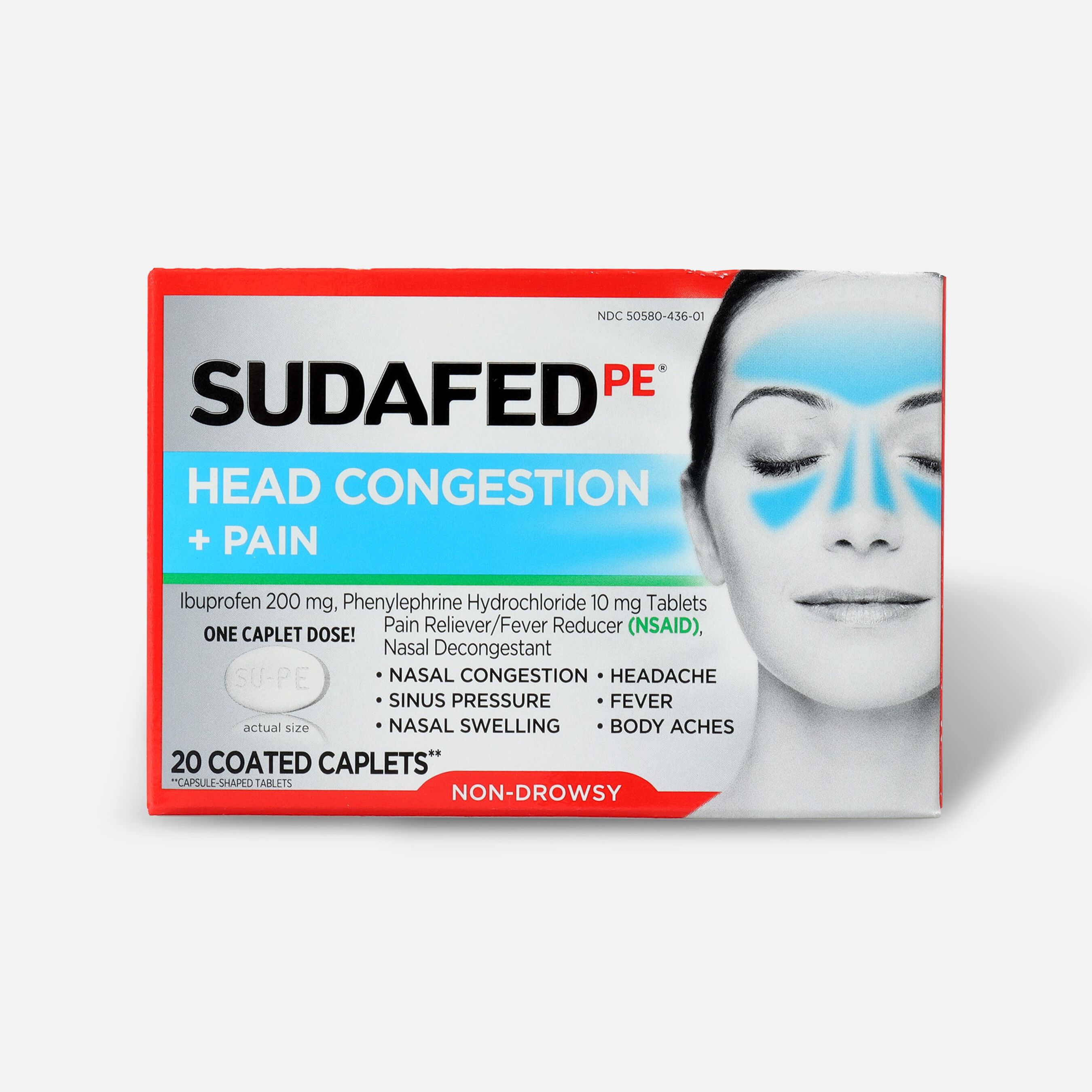 Sudafed PE Sinus Head Congestion + Pain NonDrowsy Caplets 20 ct