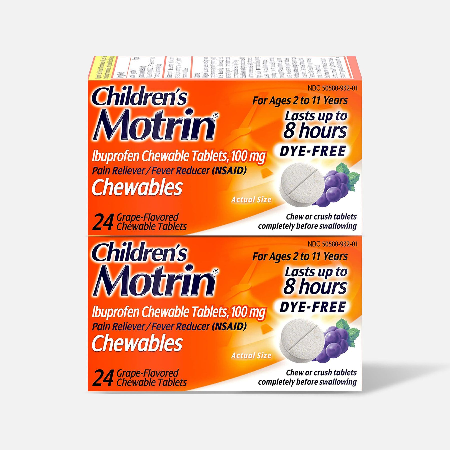 FSA Eligible Children's Motrin DyeFree Ibuprofen Chewable Tablets for