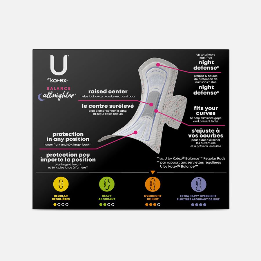 U by Kotex Balance Ultra Thin Overnight Pads with Wings, 13 ct., , large image number 1