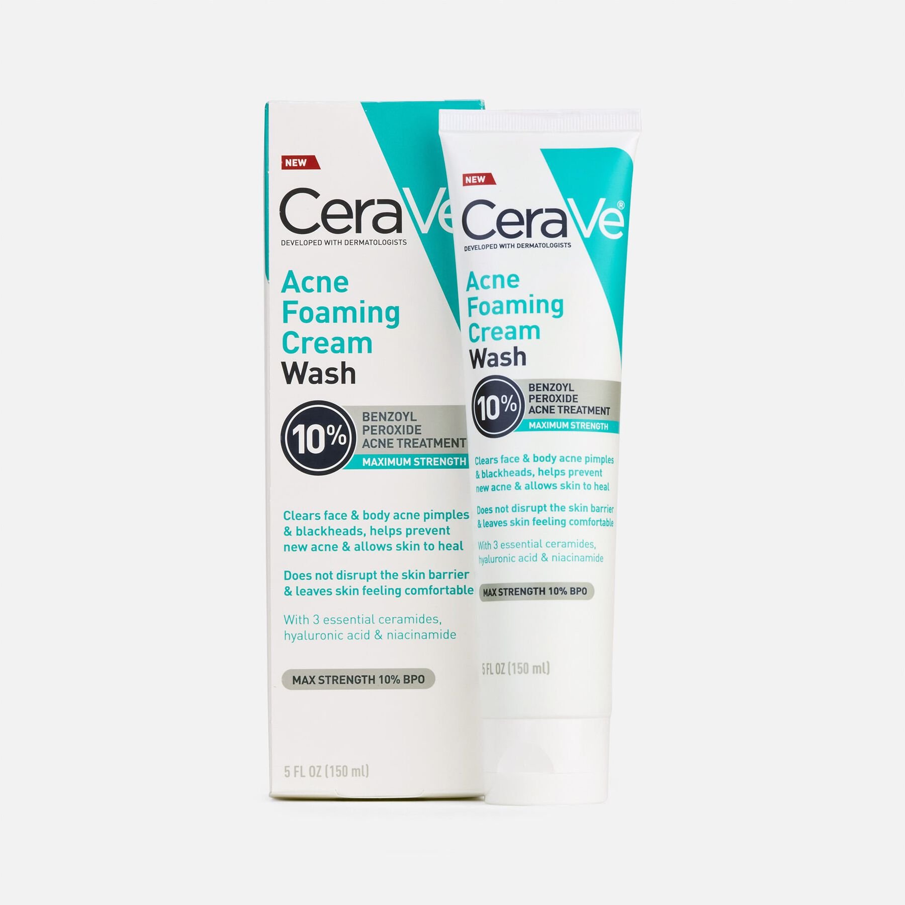 FSA Eligible CeraVe Acne Foaming Cream Face & Body Wash with Benzoyl Peroxide 10% Maximum 