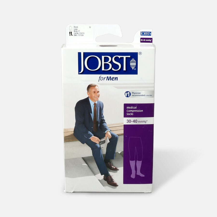 BSN Jobst Men's Knee-High Ribbed Extra Firm Compression Socks, Closed Toe, Large, Black, , large image number 0