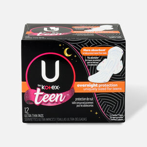 U by Kotex Super Premium Ultra Thin Overnight with Wings Teen Pad, 12 ct.