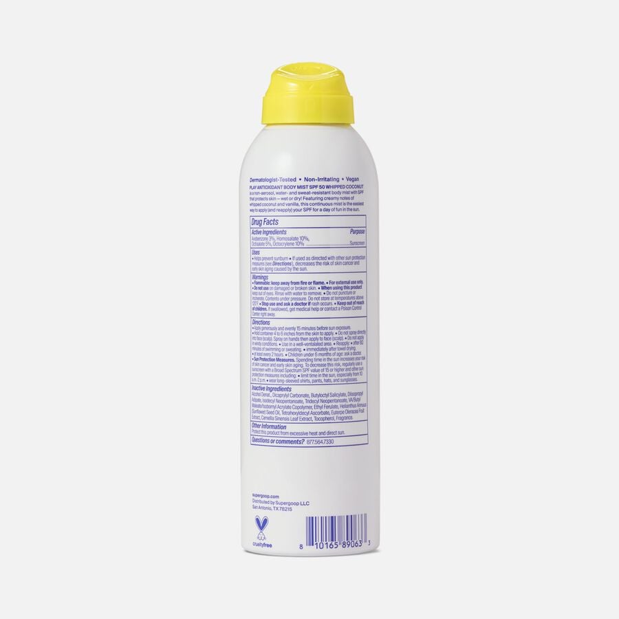 Supergoop! PLAY Antioxidant Body Mist, SPF 50 with Vitamin C, Whipped Coconut, 6 fl. oz., , large image number 1