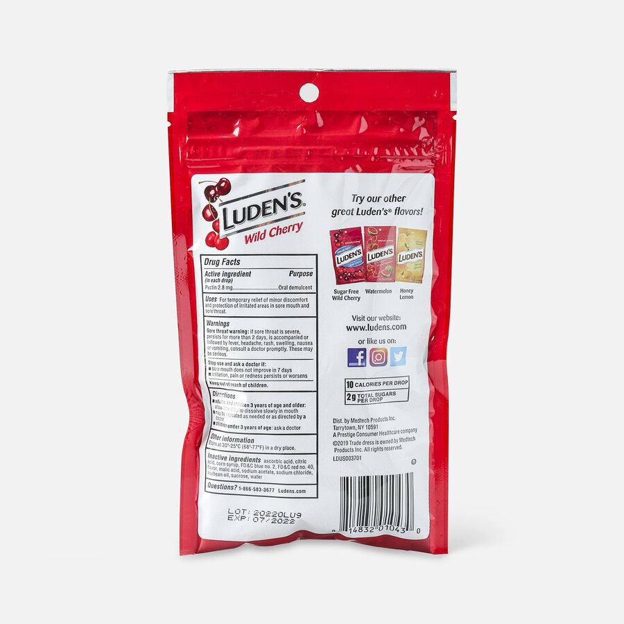 Luden's Wild Cherry Throat Drops, 30 ct., , large image number 1