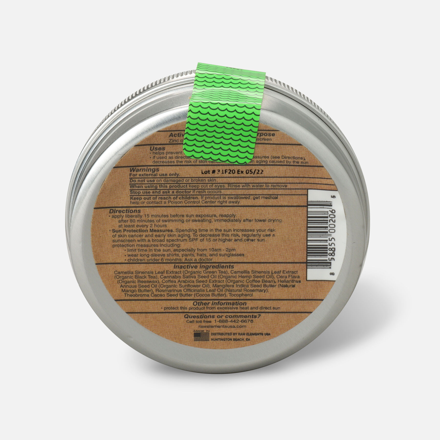 Raw Elements Face & Body Natural Sunscreen, SPF 30, 3.0 oz Tin