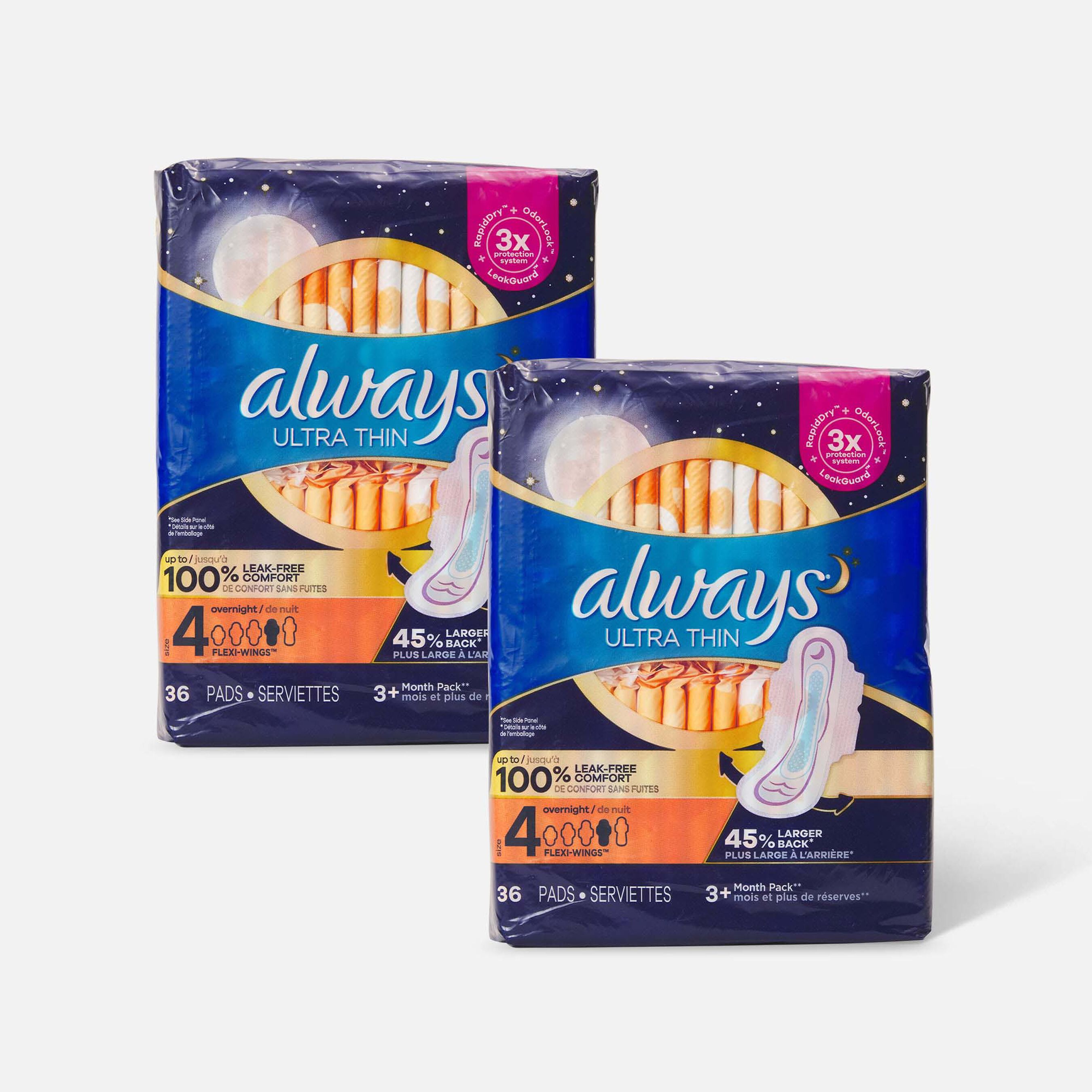 FSA Eligible Always Ultra Thin Pads Overnight Absorbency Unscented with Wings, Size 4, 36 ct. (2