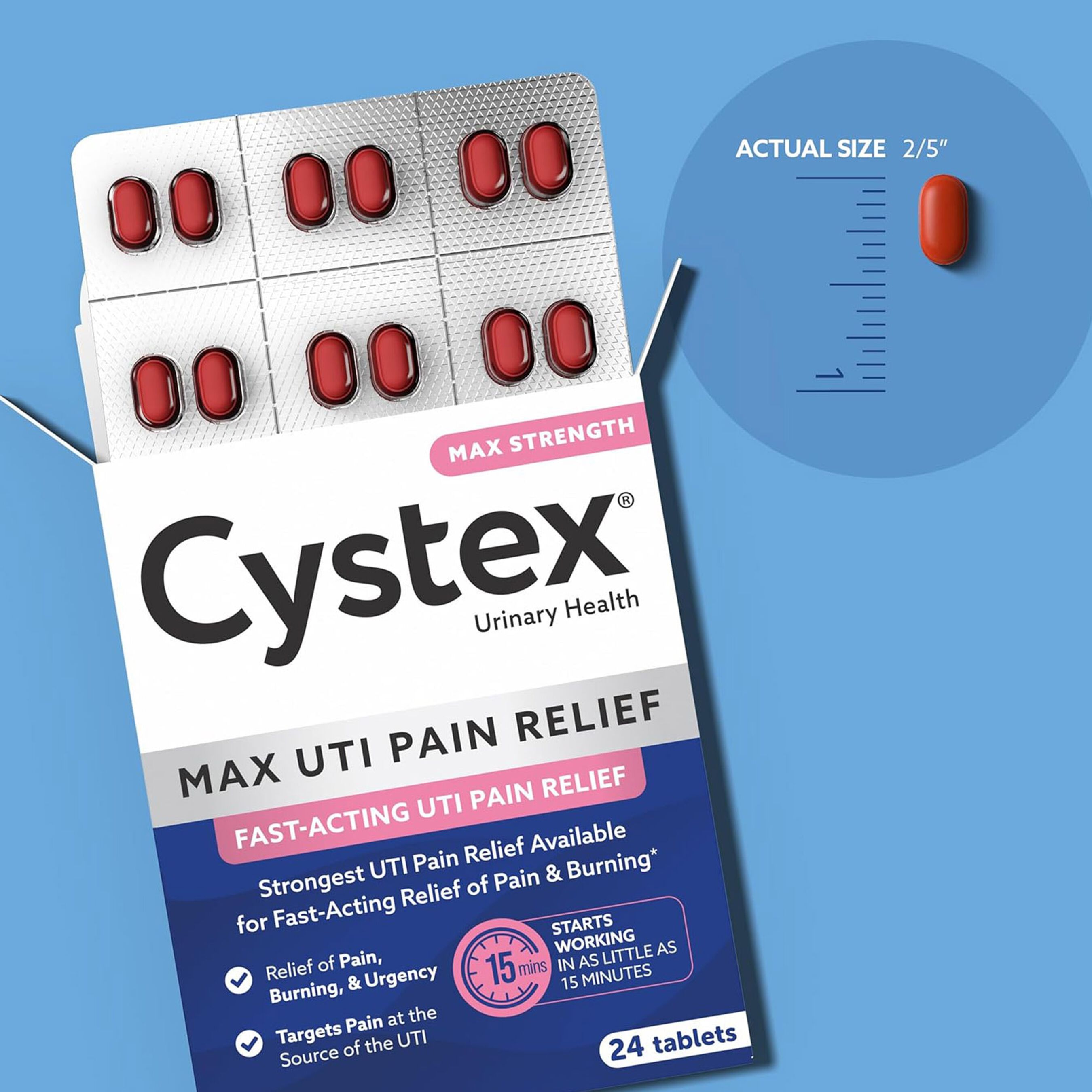 FSA Eligible Cystex Max Strength UTI Pain Relief Tablets, 24 ct | FSA Store