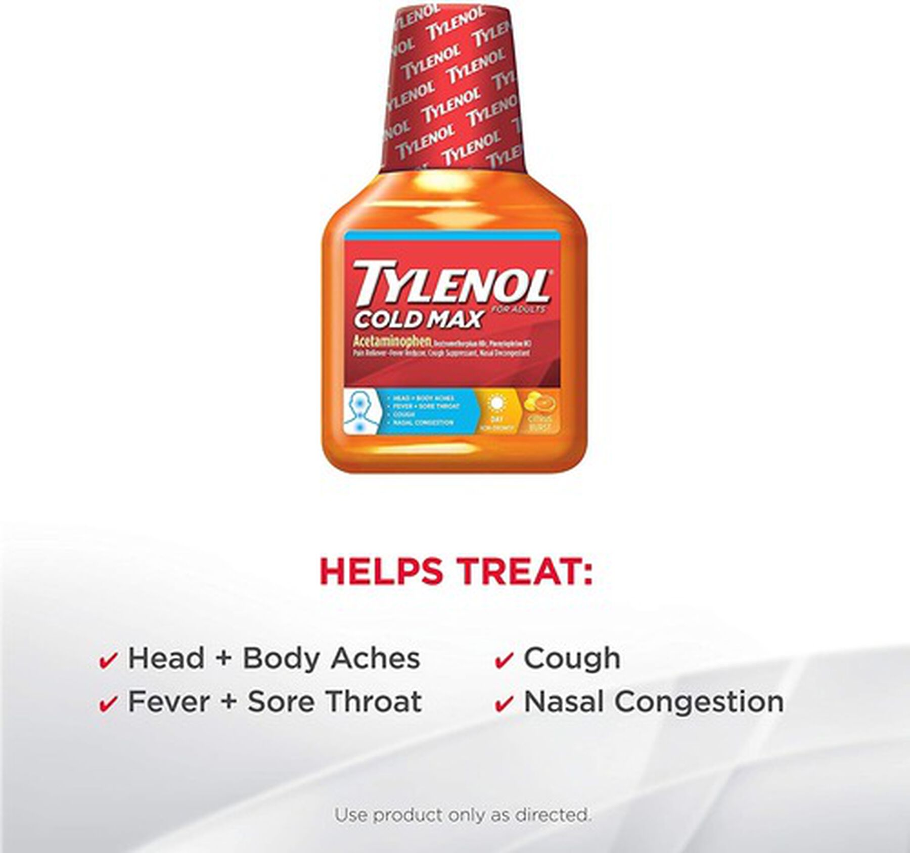 Tylenol Cold + Flu + Cough, Cold Medicine, Liquid Daytime Flu Relief