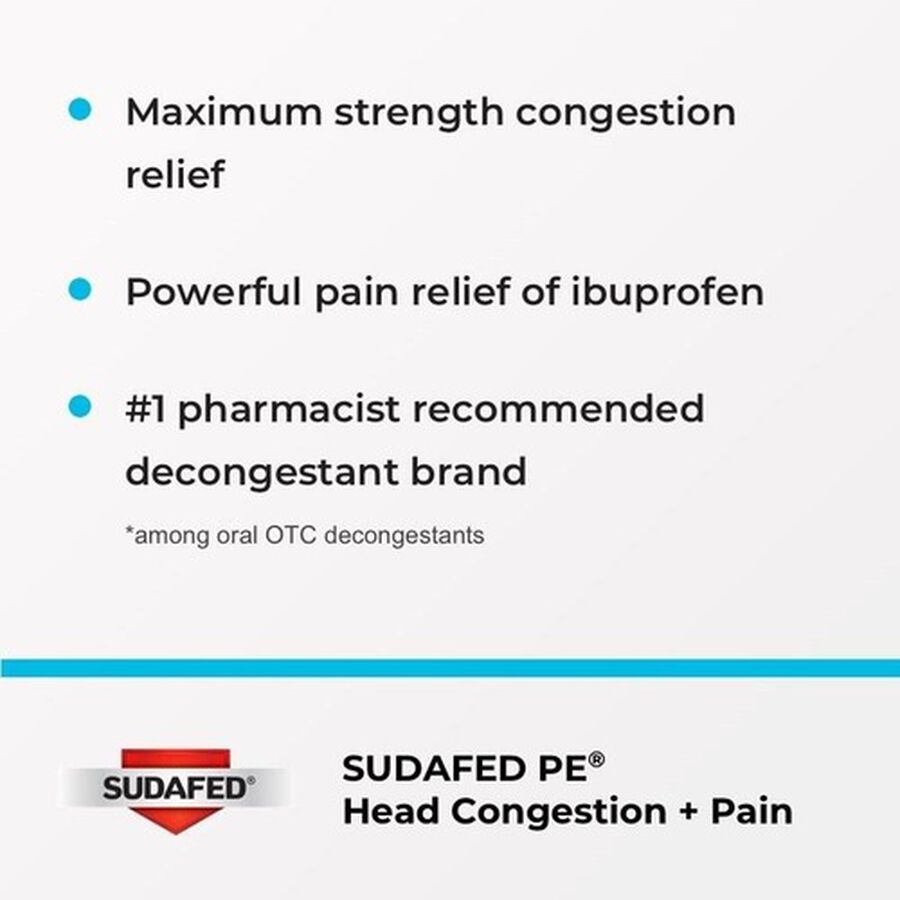 Sudafed PE Sinus Head Congestion + Pain Non-Drowsy Caplets, 20 ct., , large image number 2
