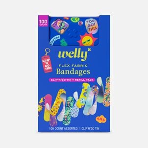 Welly Flex Fabric Bandages & Clip &lsquo;N' Go Tin, 100 ct.