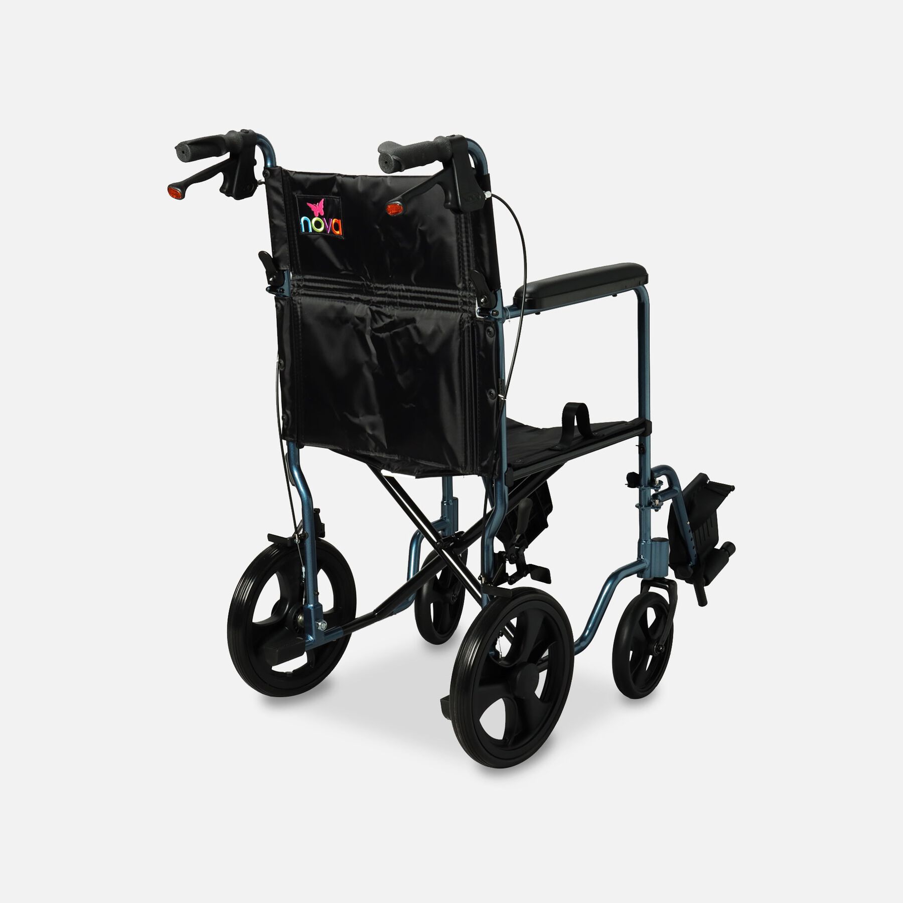 Nova Lightweight Transport Chair with Hand Brakes, Blue