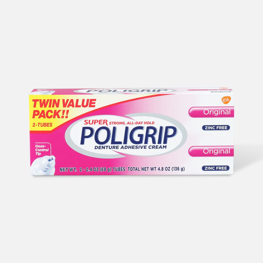 Super Poligrip Original Formula Zinc Free Denture Adhesive Cream Twin