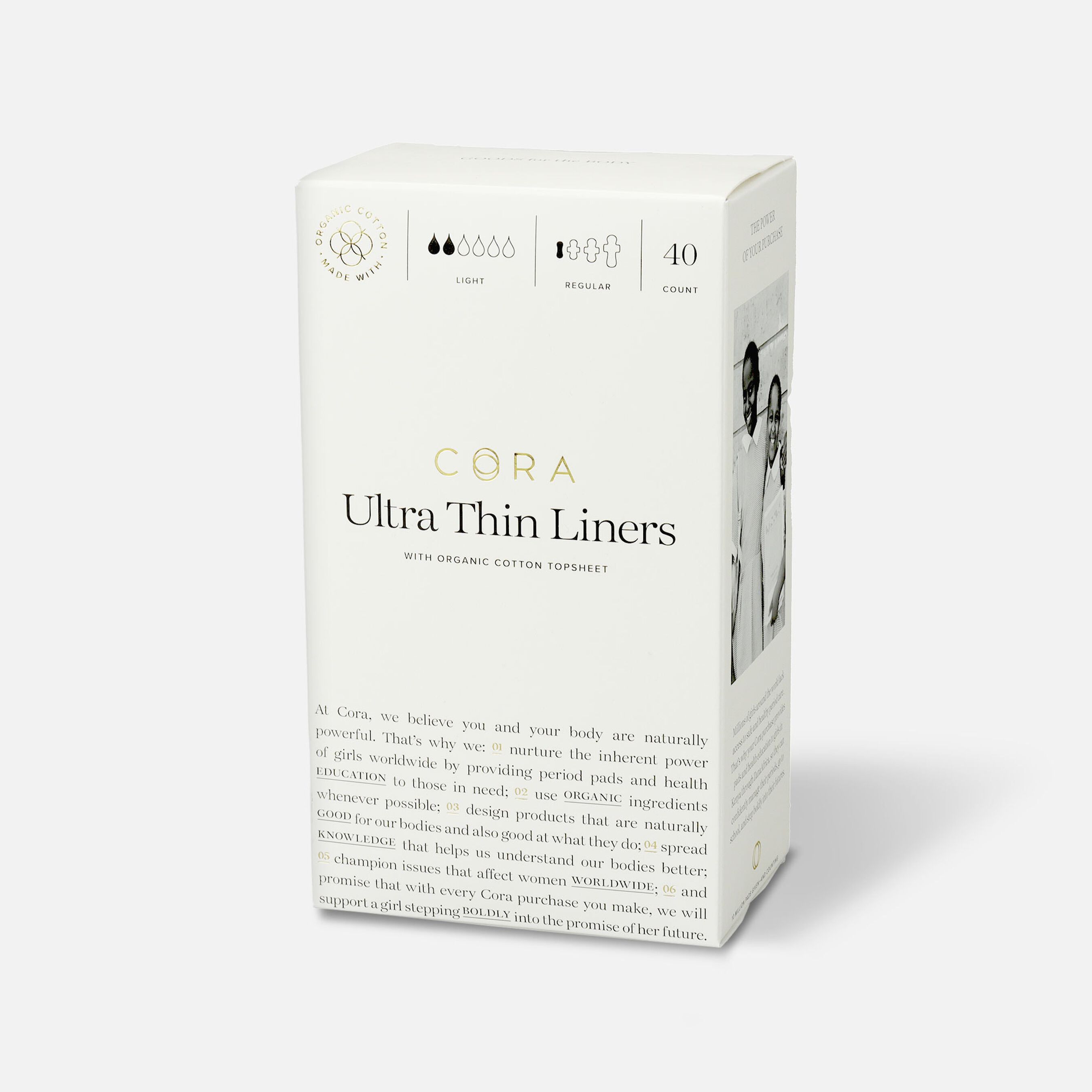 Cora Organic Cotton Ultra Thin Period Liners, 40ct