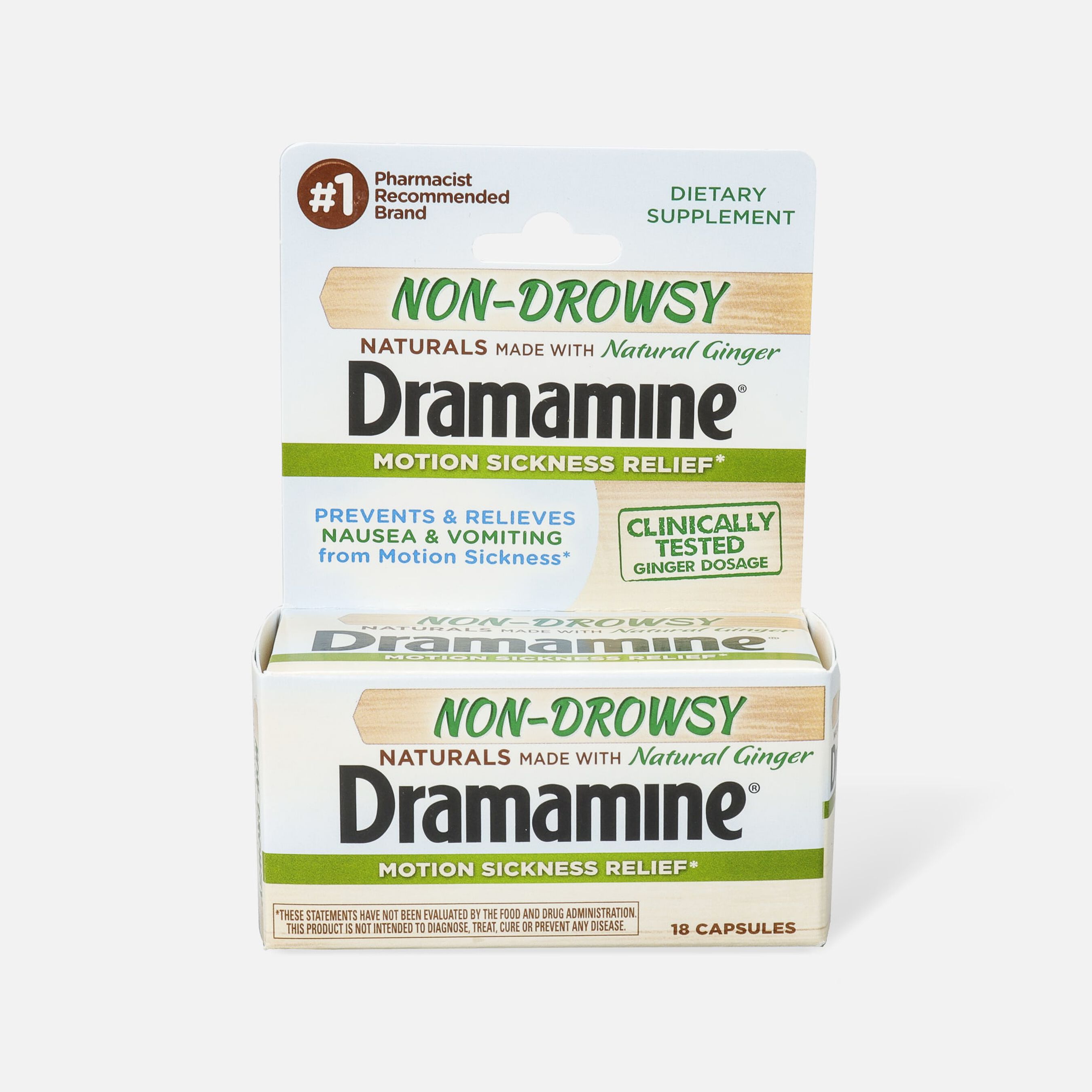 Dramamine Motion Sickness Relief NonDrowsy Naturals Capsules, Natural