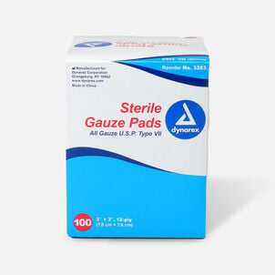 Dynarex Gauze Pads Sterile, 12 ply, 3 in x 3 in, 100 ct.