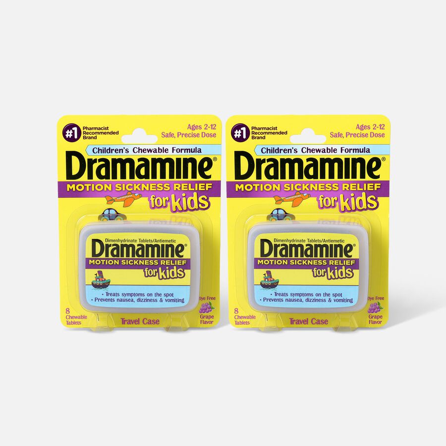 Dramamine Motion Sickness Relief for Kids, Grape Flavor, 8 ct. (2Pack)