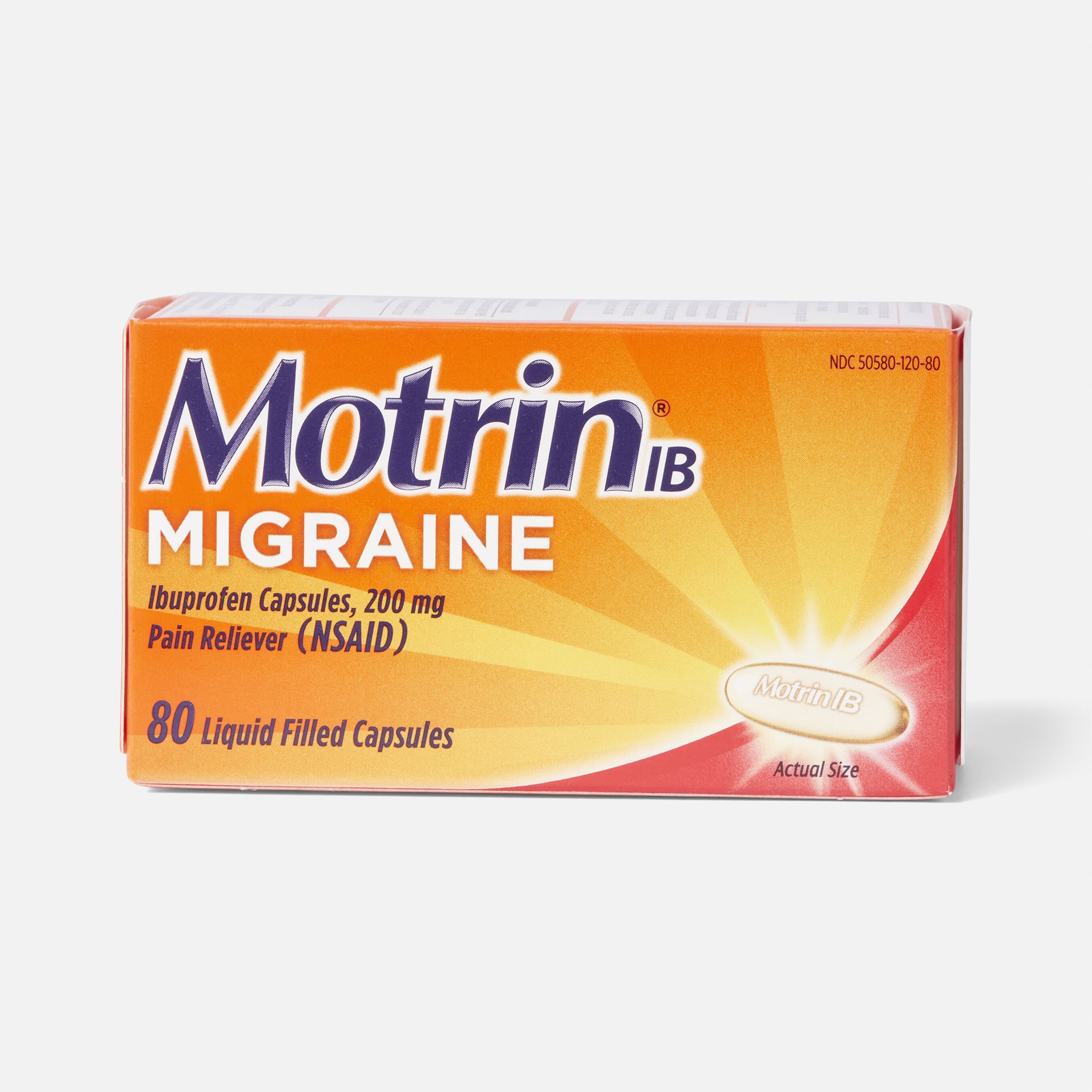 FSA Eligible Motrin IB Migraine Liquid Filled Caps, 200 mg, 80 ct