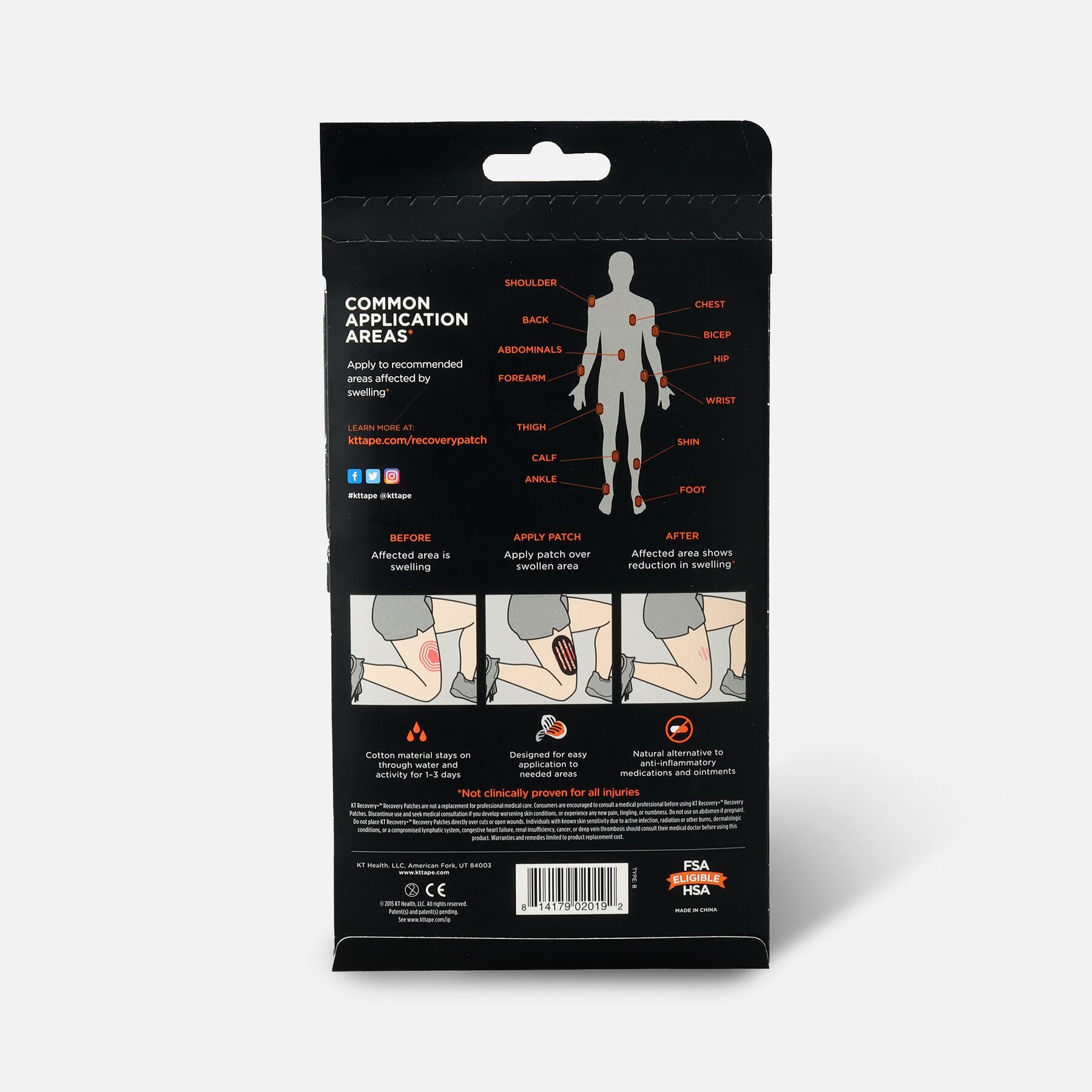 KT Tape Recovery+ Patch, Black 4 ct.