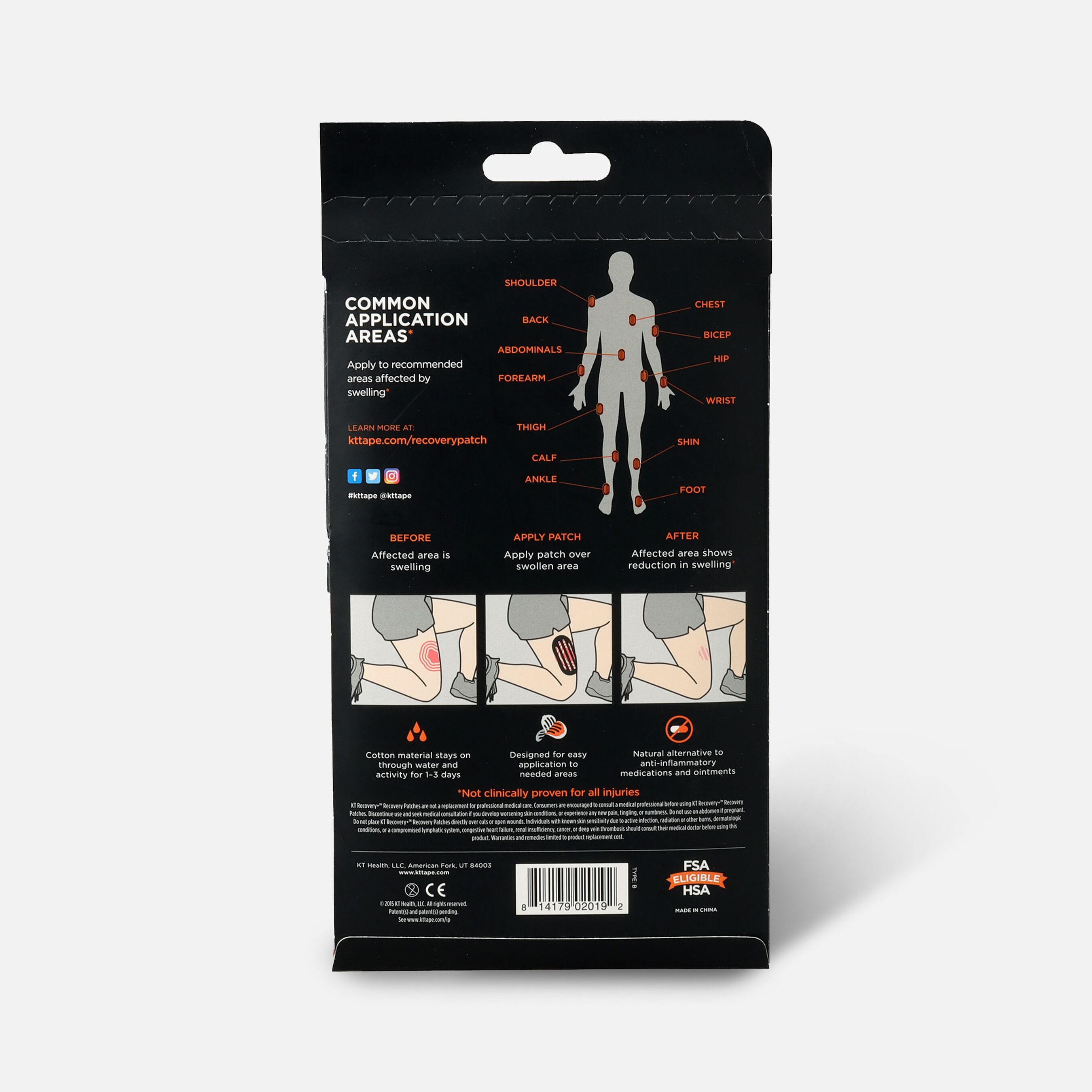 KT Tape Recovery+ Patch, Black 4 ct.