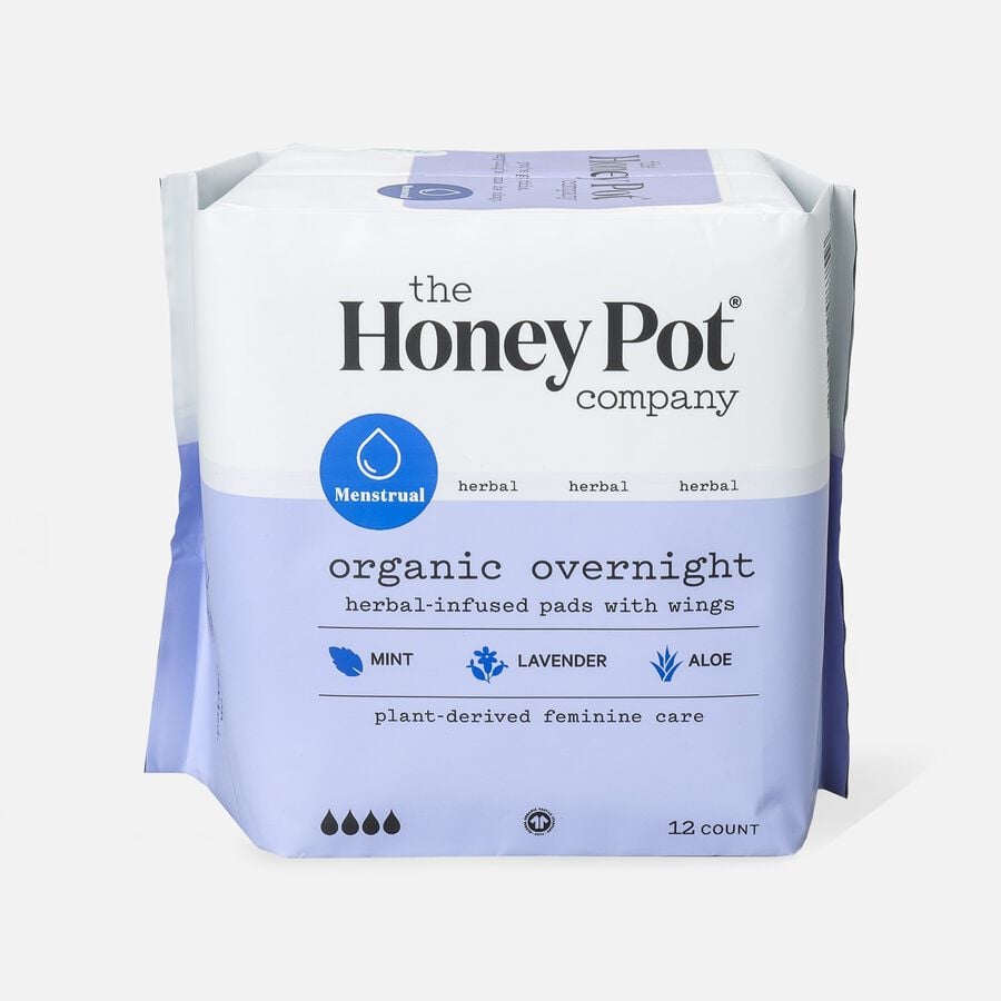 The Honey Pot 100% Organic Top Sheet Super Herbal Menstrual Pads with Wings, , large image number 0