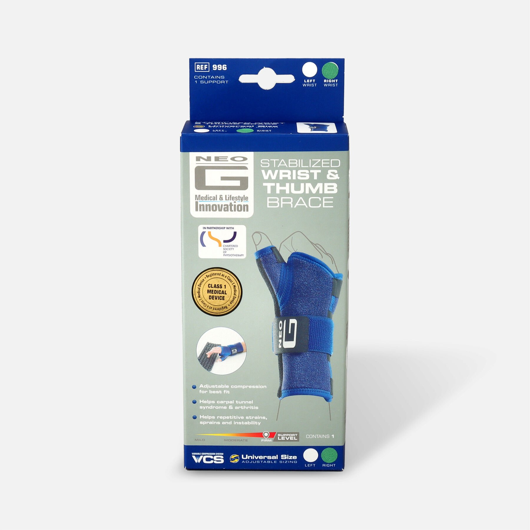 FSA Eligible Neo G Stabilized Wrist & Thumb Brace One Size Right