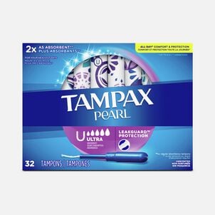 Tampax Pearl Tampons Ultra Absorbency with BPA-Free Plastic Applicator and LeakGuard Braid, Unscented, 32 ct.