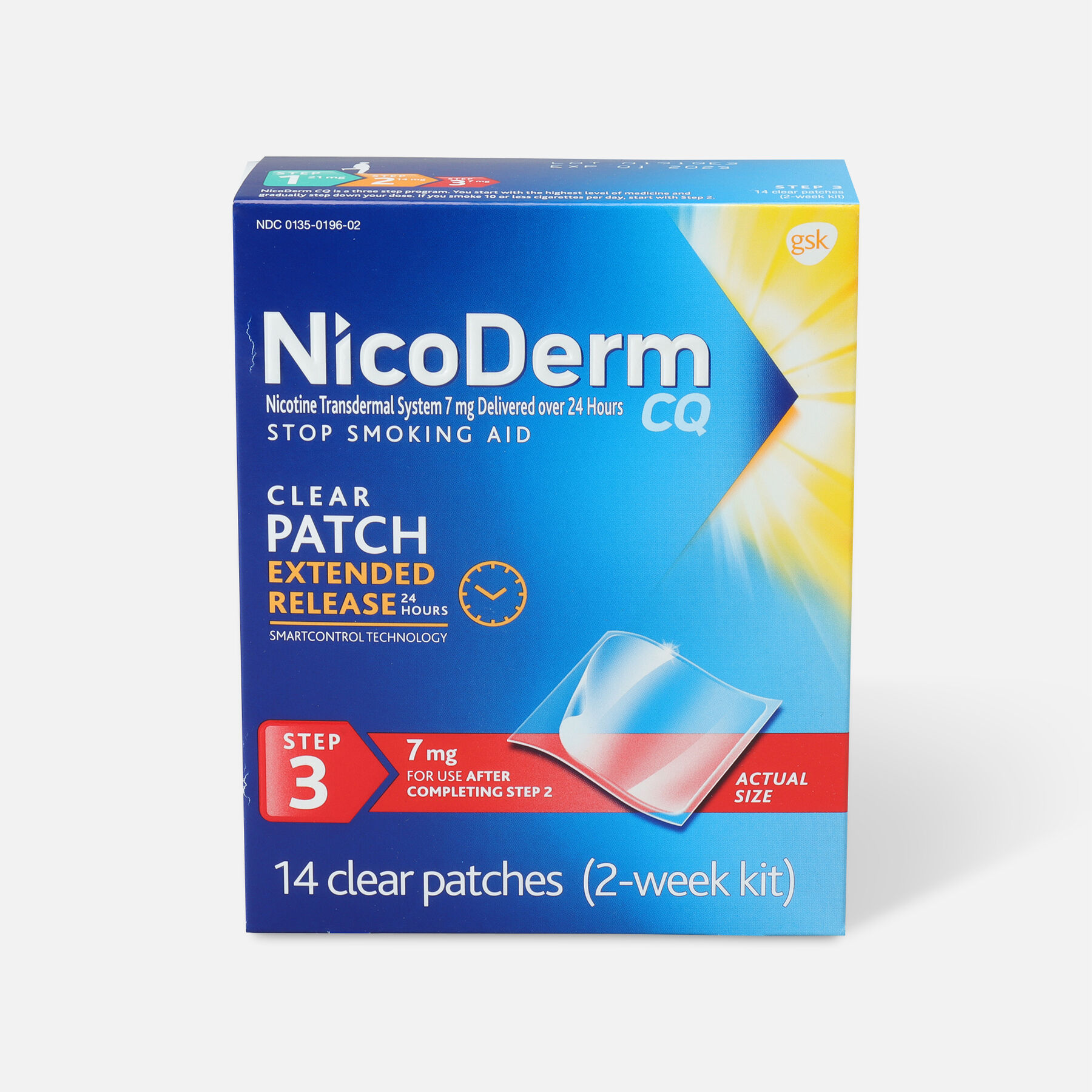 Nicoderm CQ Clear Patches, Step 3 to Quit Smoking, 7mg, 14 ct